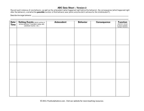 Abc Data Sheet Printable